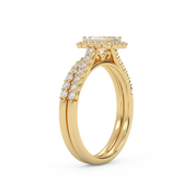 Emerald Cut 1.20 Carat Lab Grown Diamond Half Eternity Halo Solitaire Bridal Set Ring