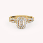 Emerald Cut 1.20 Carat Lab Grown Diamond Half Eternity Halo Solitaire Bridal Set Ring