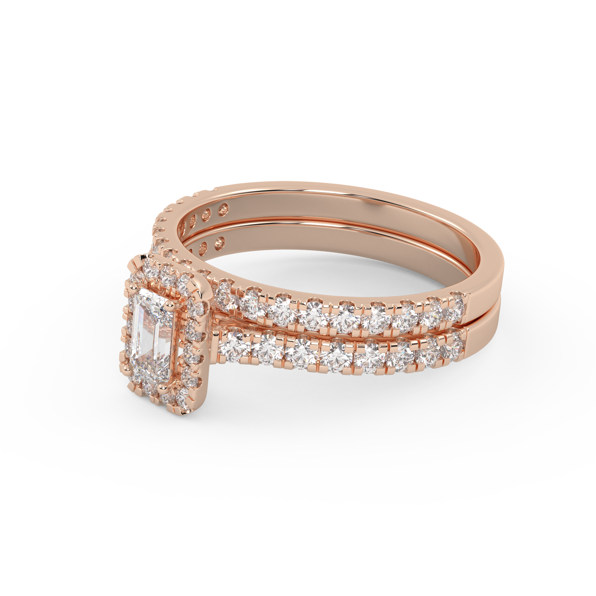IGI Certified Half Eternity Halo Solitaire Bridal Set Ring