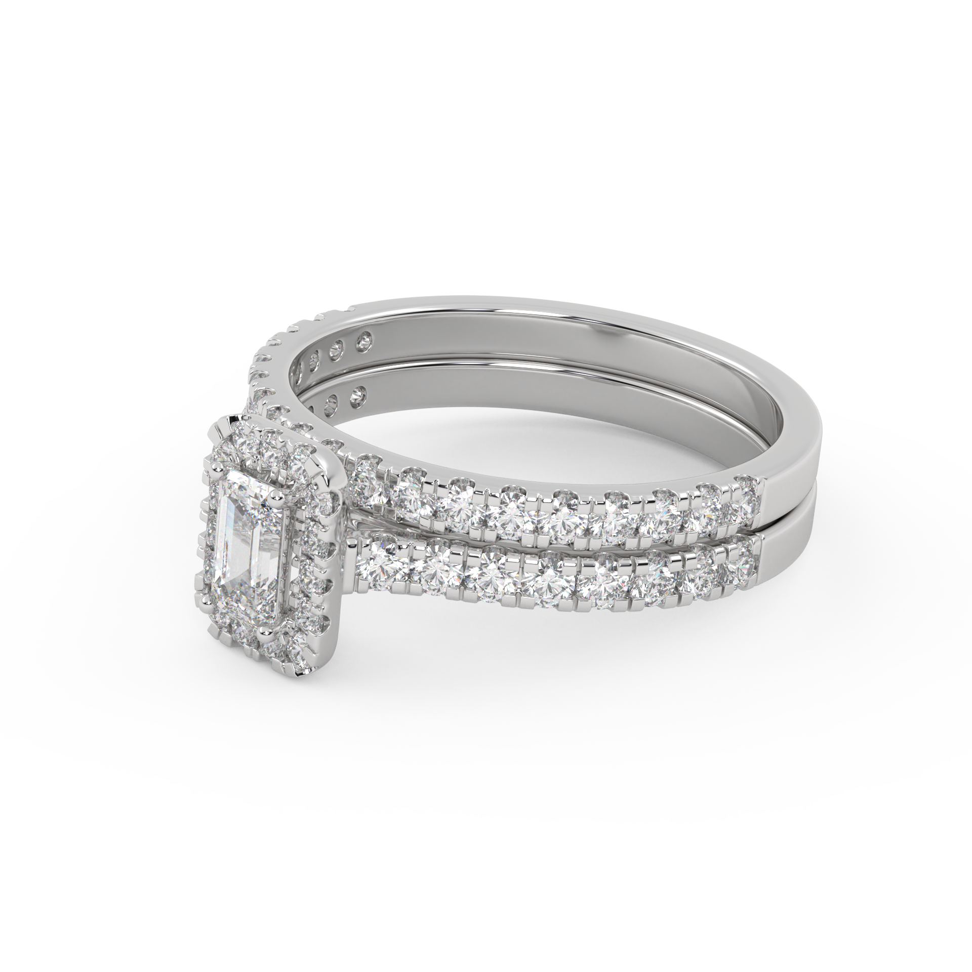 IGI Certified Half Eternity Halo Solitaire Bridal Set Ring