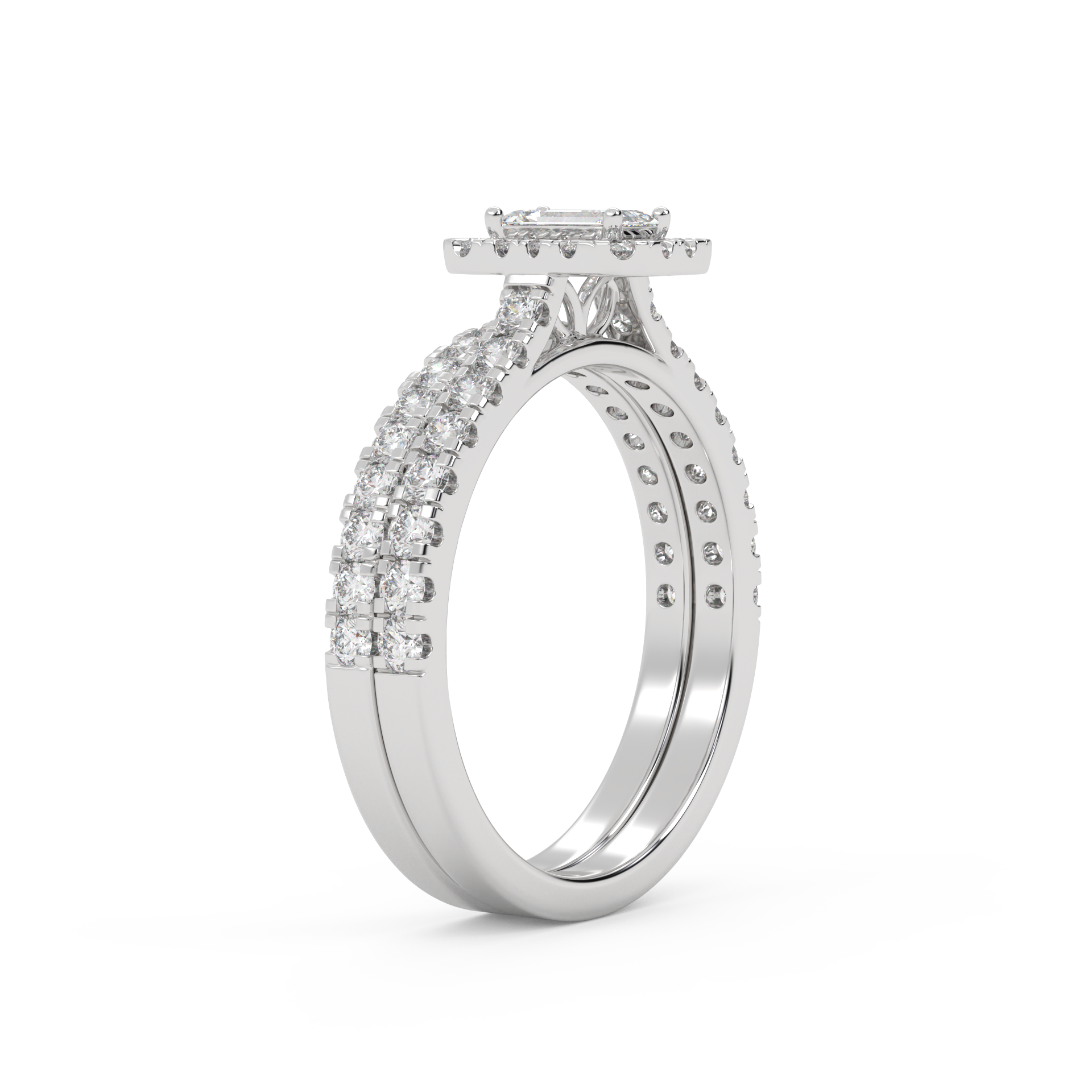 IGI Certified Half Eternity Halo Solitaire Bridal Set Ring