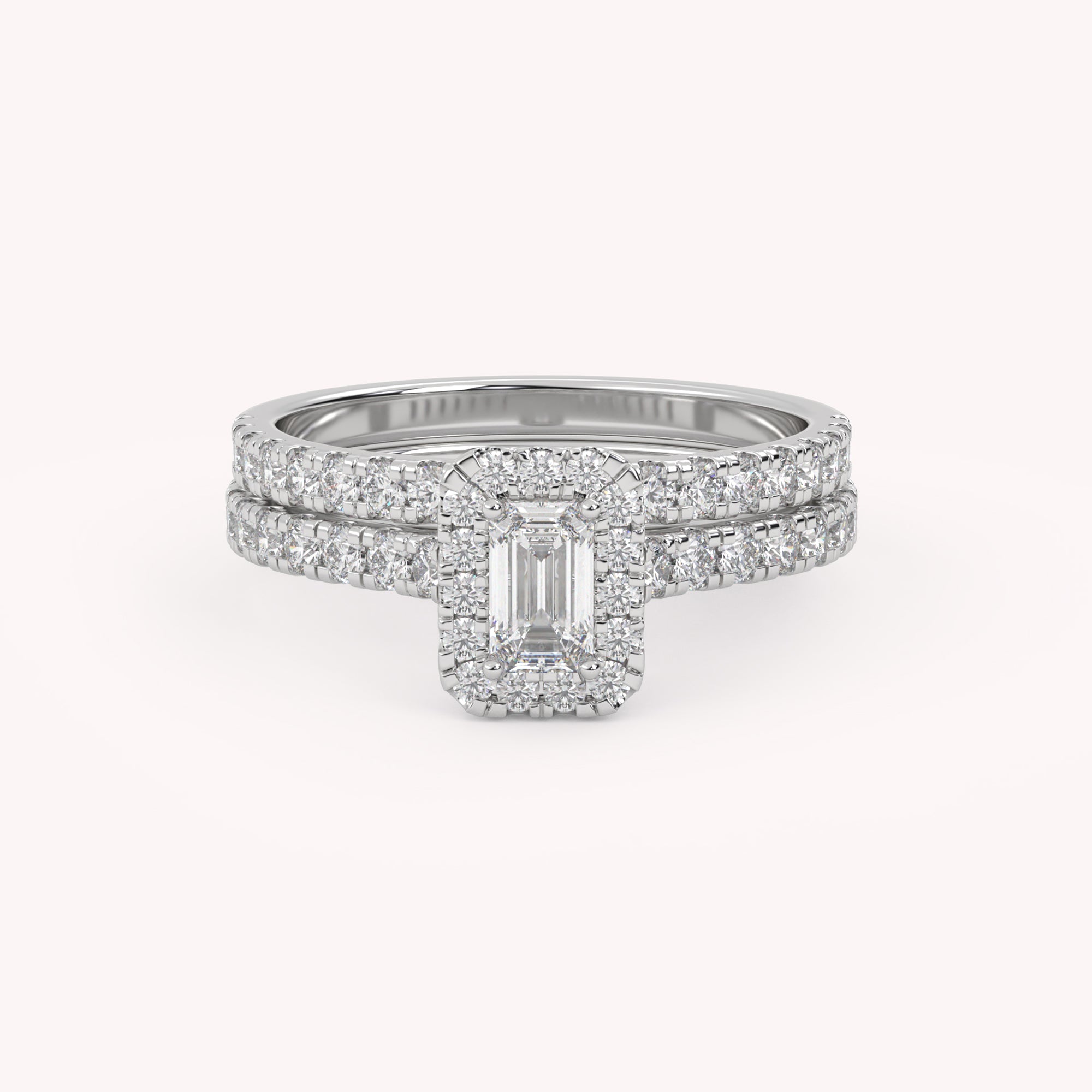 IGI Certified Half Eternity Halo Solitaire Bridal Set Ring