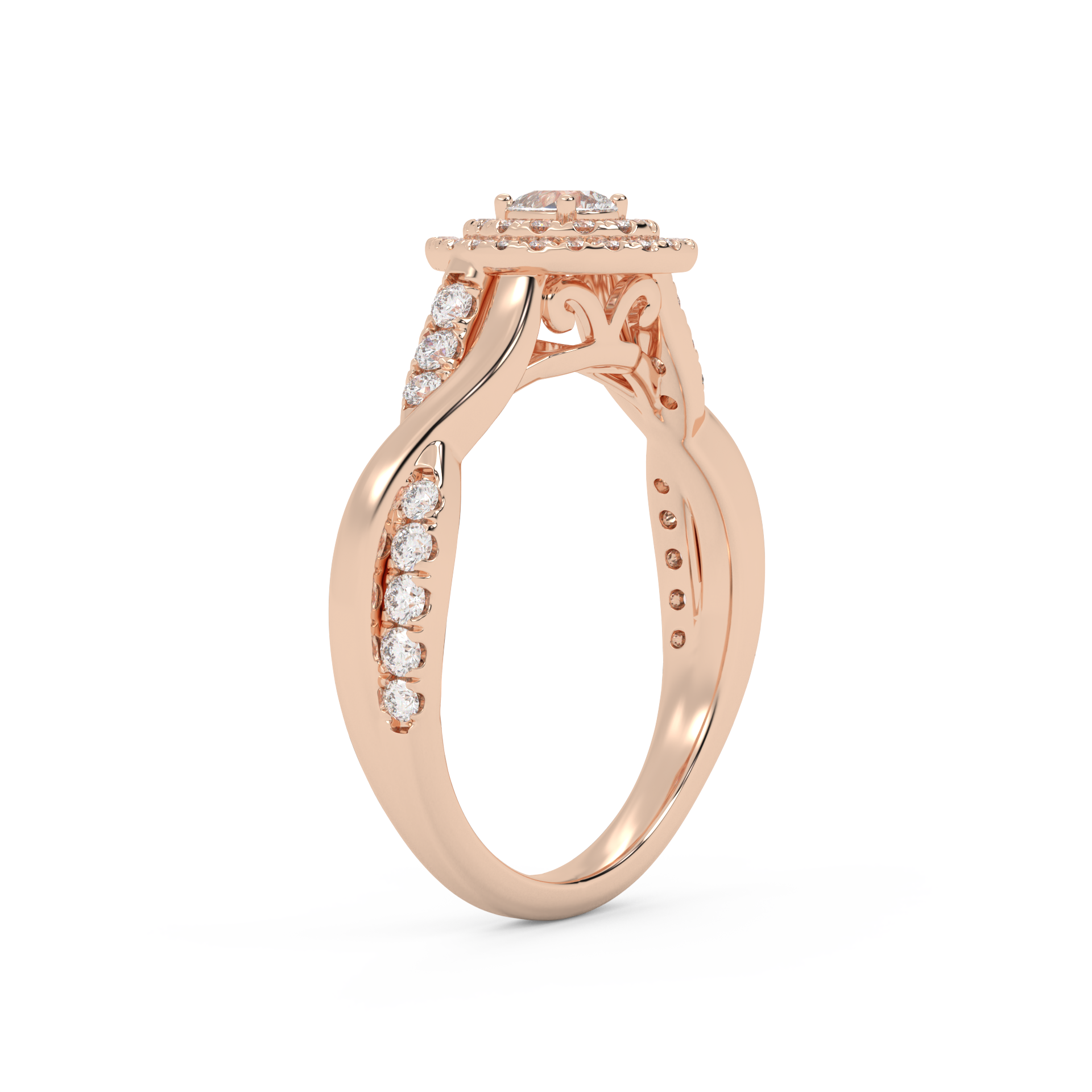 IGI Certified Pear Cut Twisted Teardrop Double Halo Engagement Ring