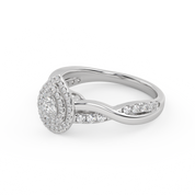 IGI Certified Pear Cut Twisted Teardrop Double Halo Engagement Ring