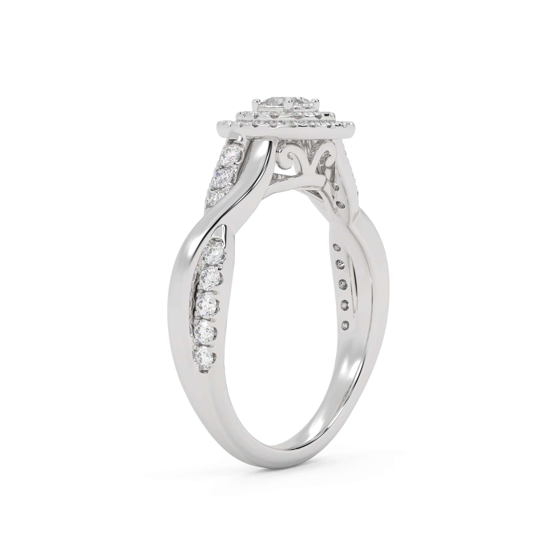 IGI Certified Pear Cut Twisted Teardrop Double Halo Engagement Ring