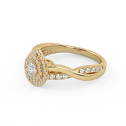 IGI Certified Pear Cut Twisted Teardrop Double Halo Engagement Ring