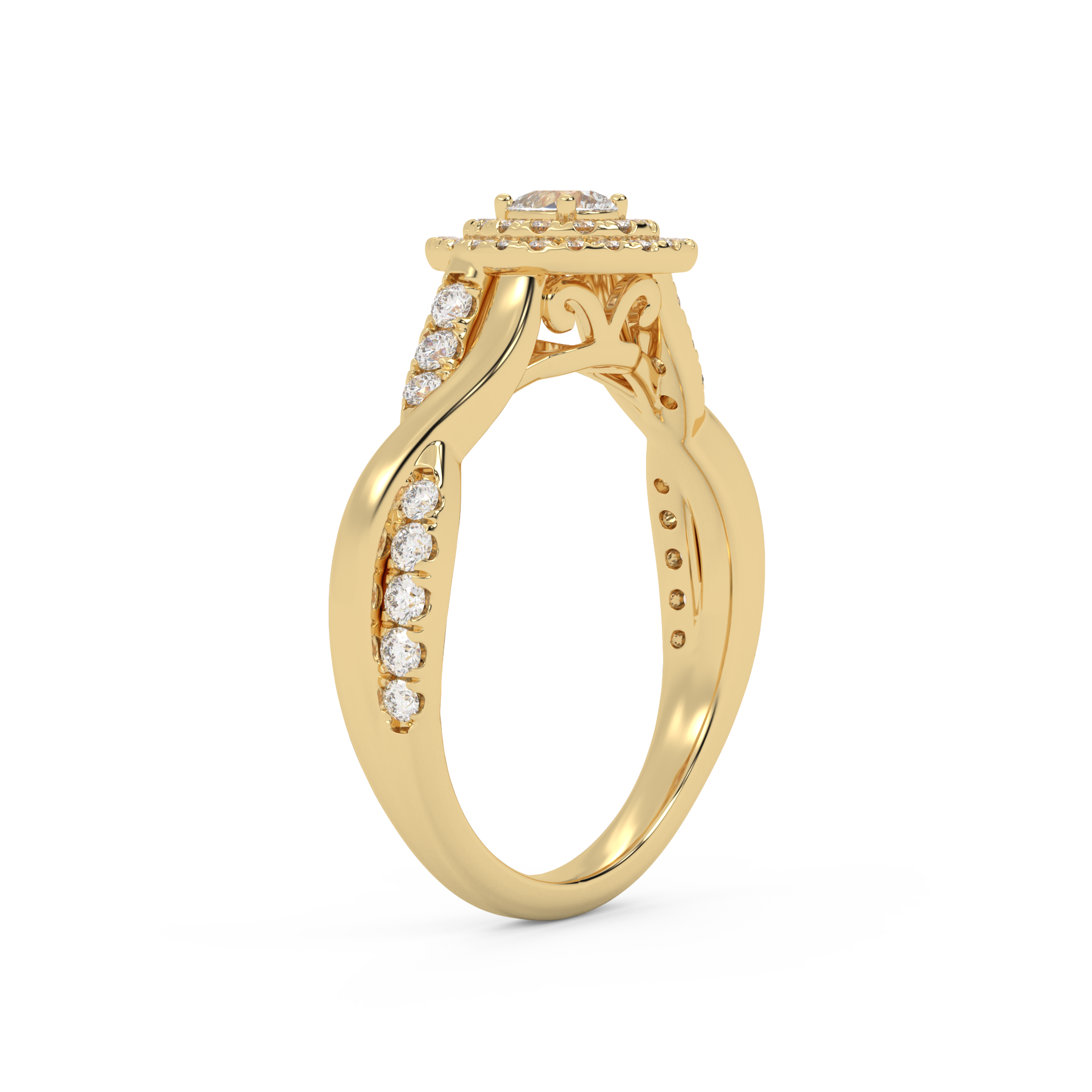 IGI Certified Pear Cut Twisted Teardrop Double Halo Engagement Ring