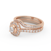 IGI Certified Round Shape Half Eternity Halo Solitaire Bridal Set Ring