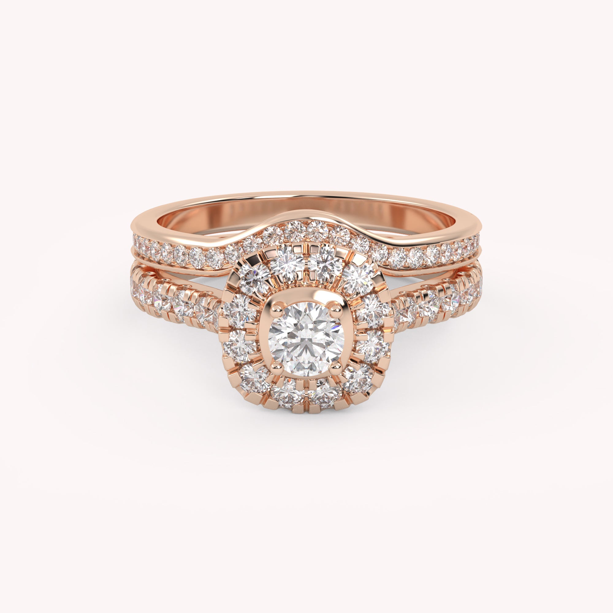 IGI Certified Round Shape Half Eternity Halo Solitaire Bridal Set Ring