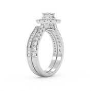 IGI Certified Round Shape Half Eternity Halo Solitaire Bridal Set Ring