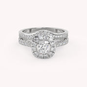 IGI Certified Round Shape Half Eternity Halo Solitaire Bridal Set Ring
