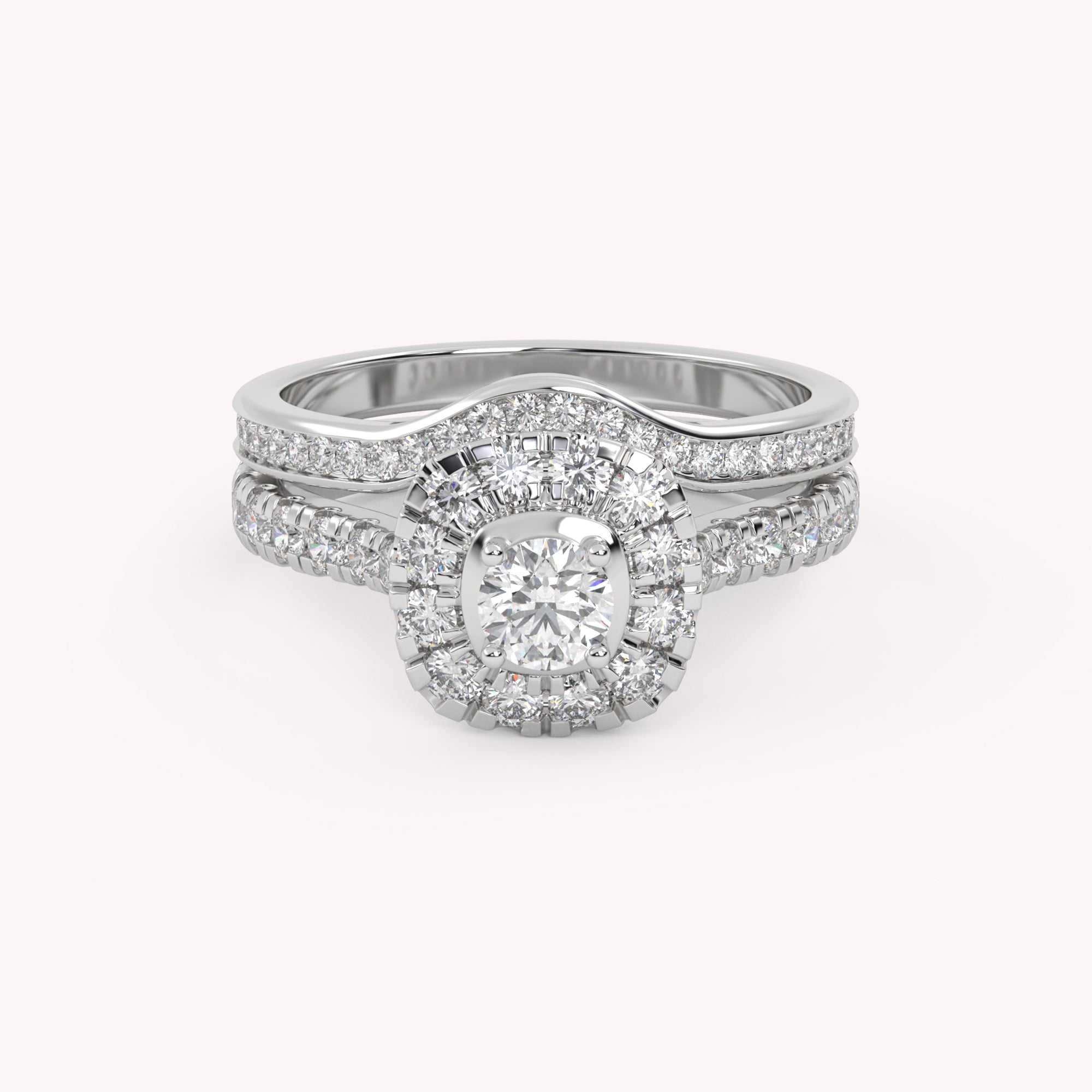 IGI Certified Round Shape Half Eternity Halo Solitaire Bridal Set Ring