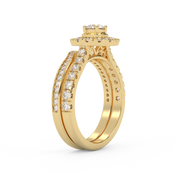 IGI Certified Round Shape Half Eternity Halo Solitaire Bridal Set Ring