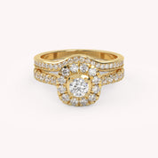 IGI Certified Round Shape Half Eternity Halo Solitaire Bridal Set Ring