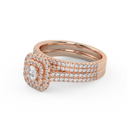 IGI Certified Round Cut Eternity Double Row Halo Bridal Set Ring