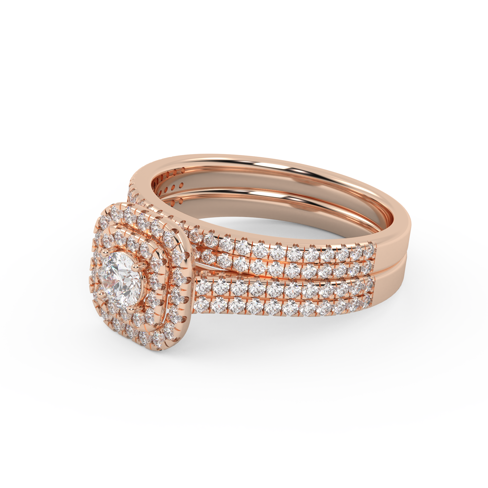 IGI Certified Round Cut Eternity Double Row Halo Bridal Set Ring