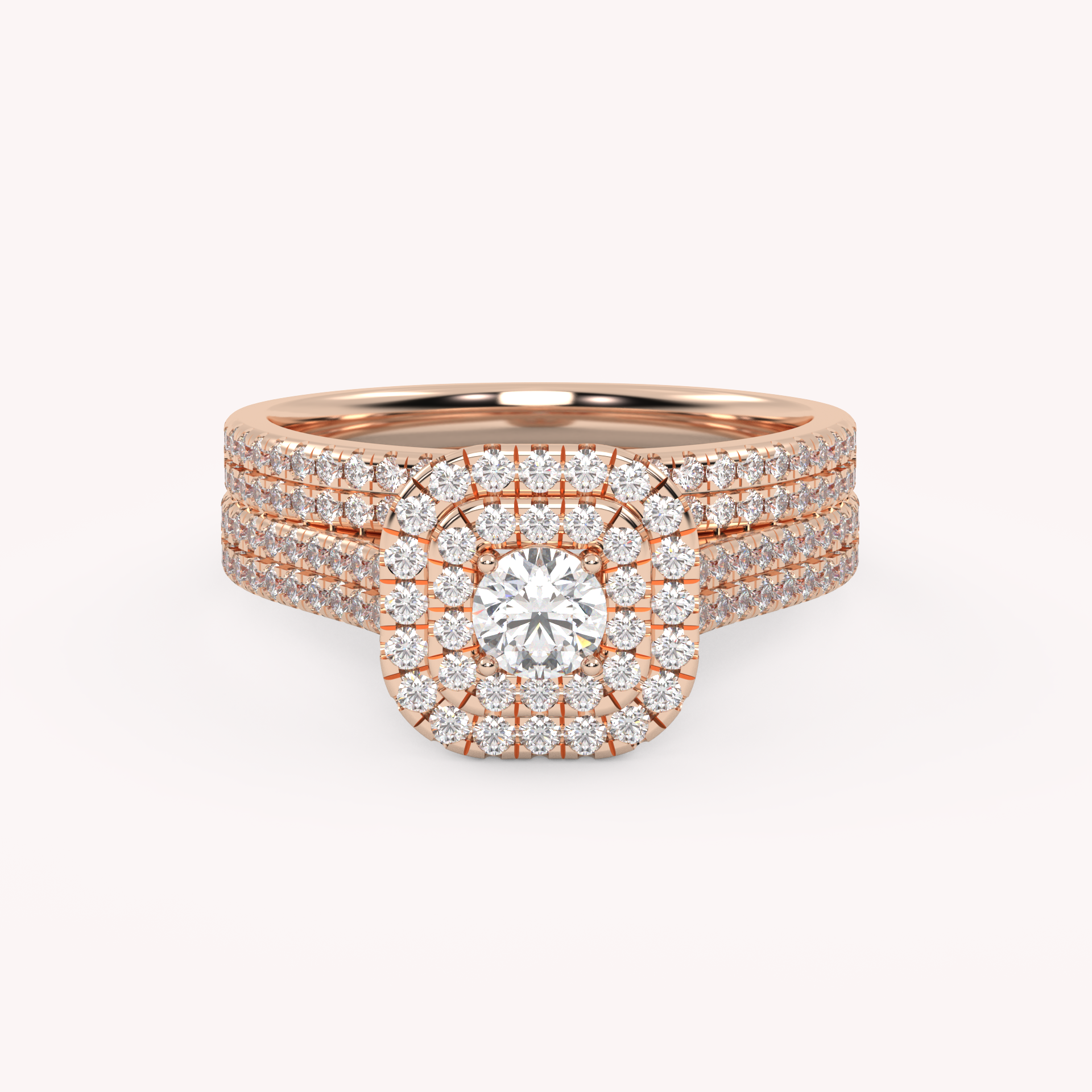 IGI Certified Round Cut Eternity Double Row Halo Bridal Set Ring