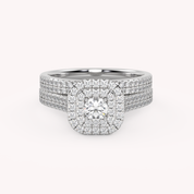 IGI Certified Round Cut Eternity Double Row Halo Bridal Set Ring