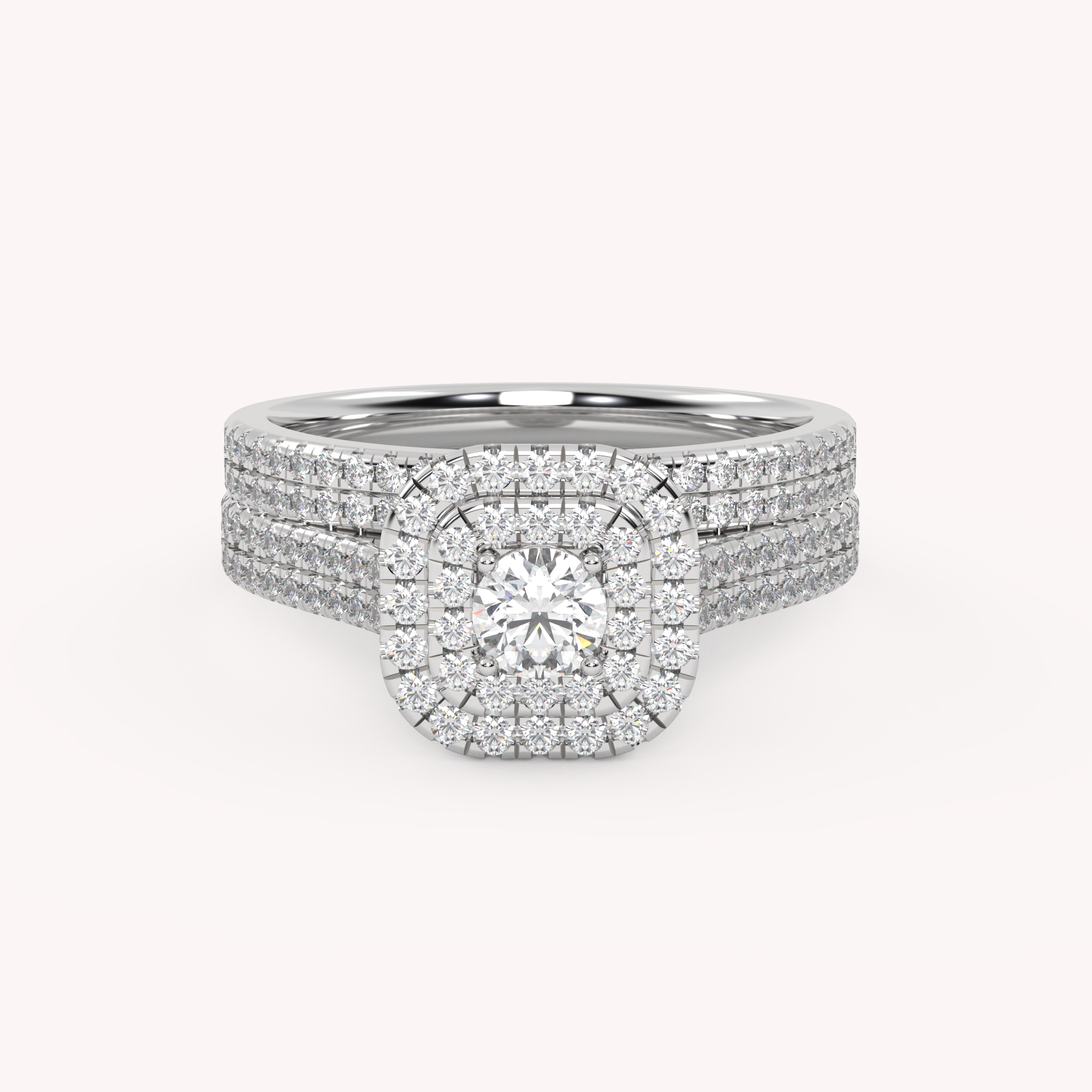 IGI Certified Round Cut Eternity Double Row Halo Bridal Set Ring