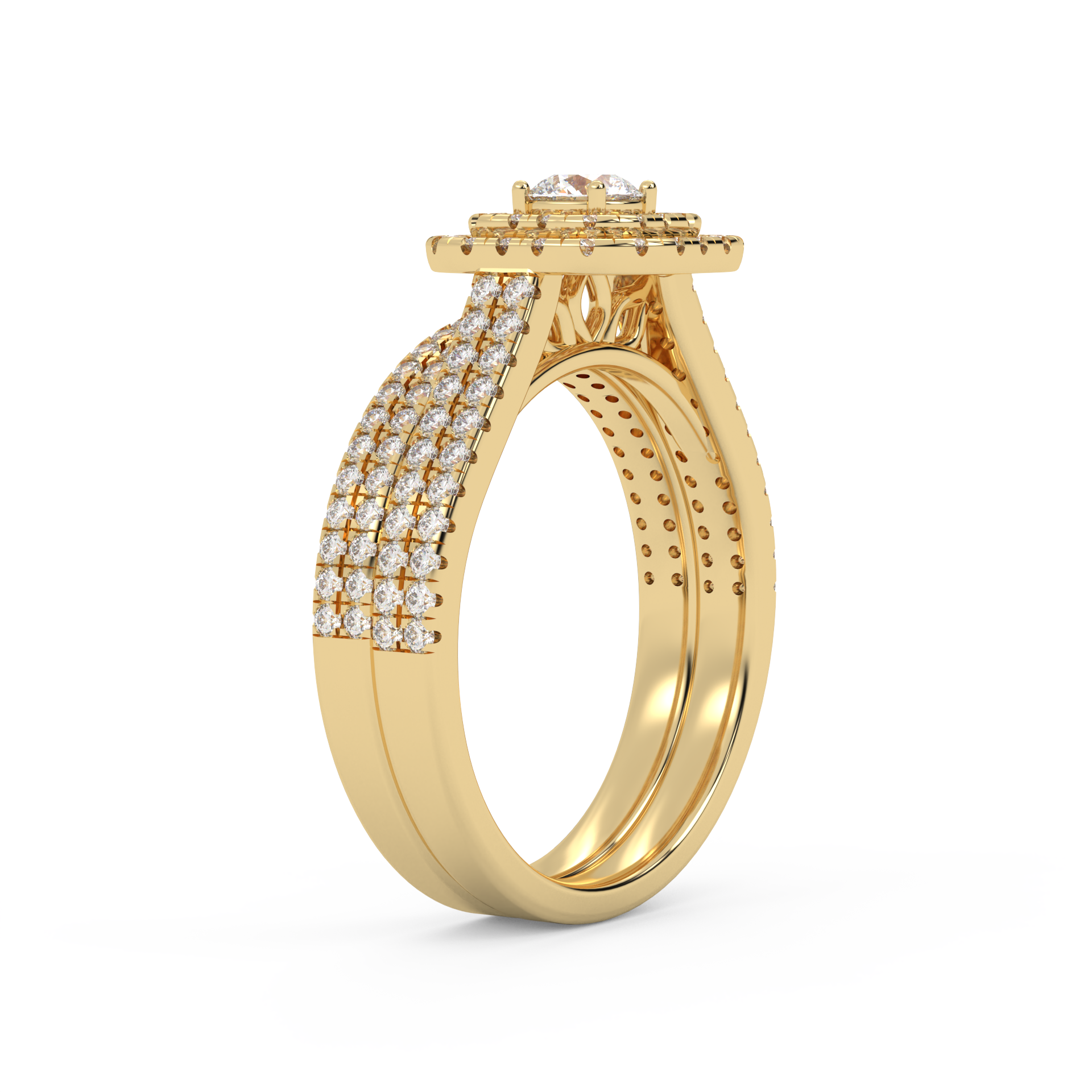 IGI Certified Round Cut Eternity Double Row Halo Bridal Set Ring