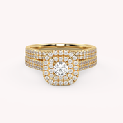 IGI Certified Round Cut Eternity Double Row Halo Bridal Set Ring