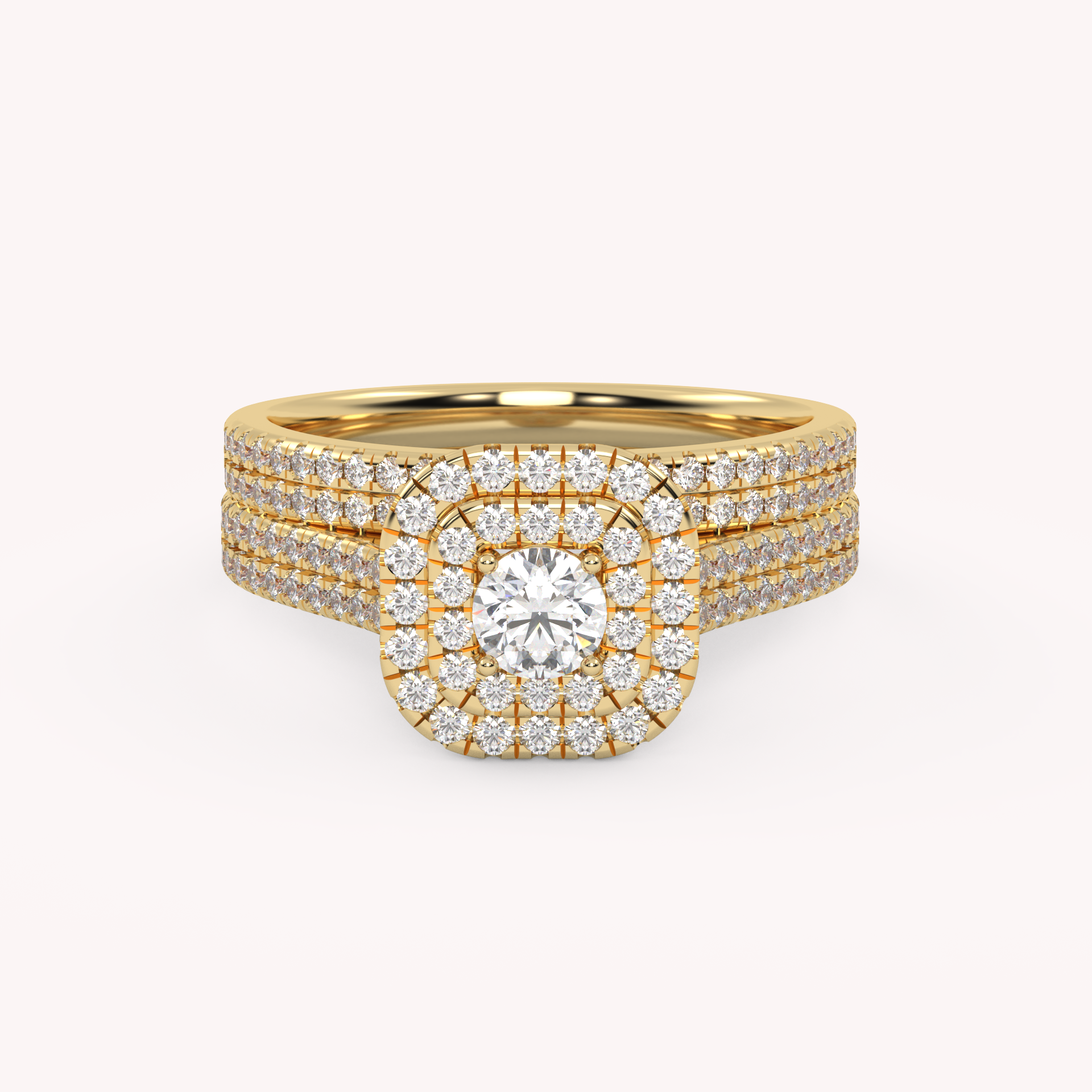 IGI Certified Round Cut Eternity Double Row Halo Bridal Set Ring