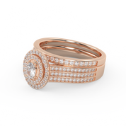 IGI Certified Oval Shape 3 Row Double Halo Bridal Set Ring