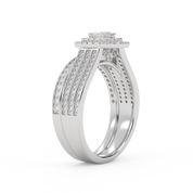 IGI Certified Oval Shape 3 Row Double Halo Bridal Set Ring