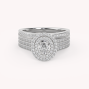 IGI Certified Oval Shape 3 Row Double Halo Bridal Set Ring
