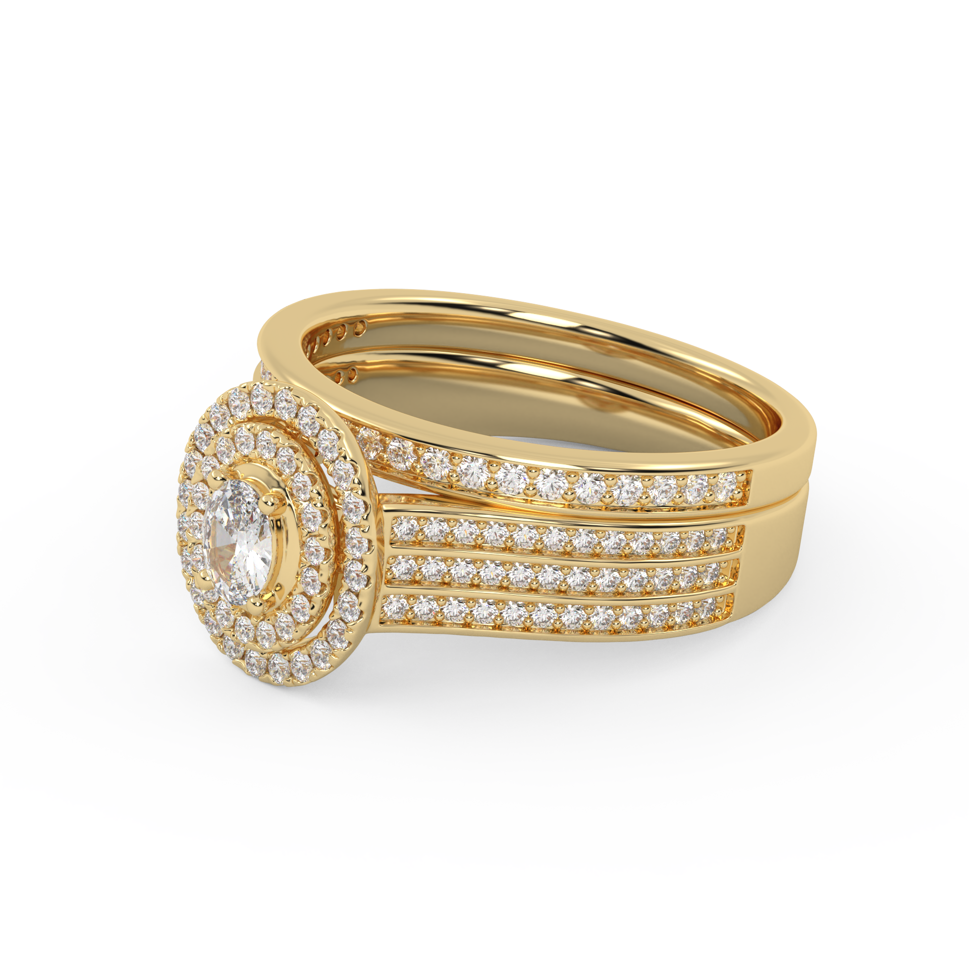 IGI Certified Oval Shape 3 Row Double Halo Bridal Set Ring