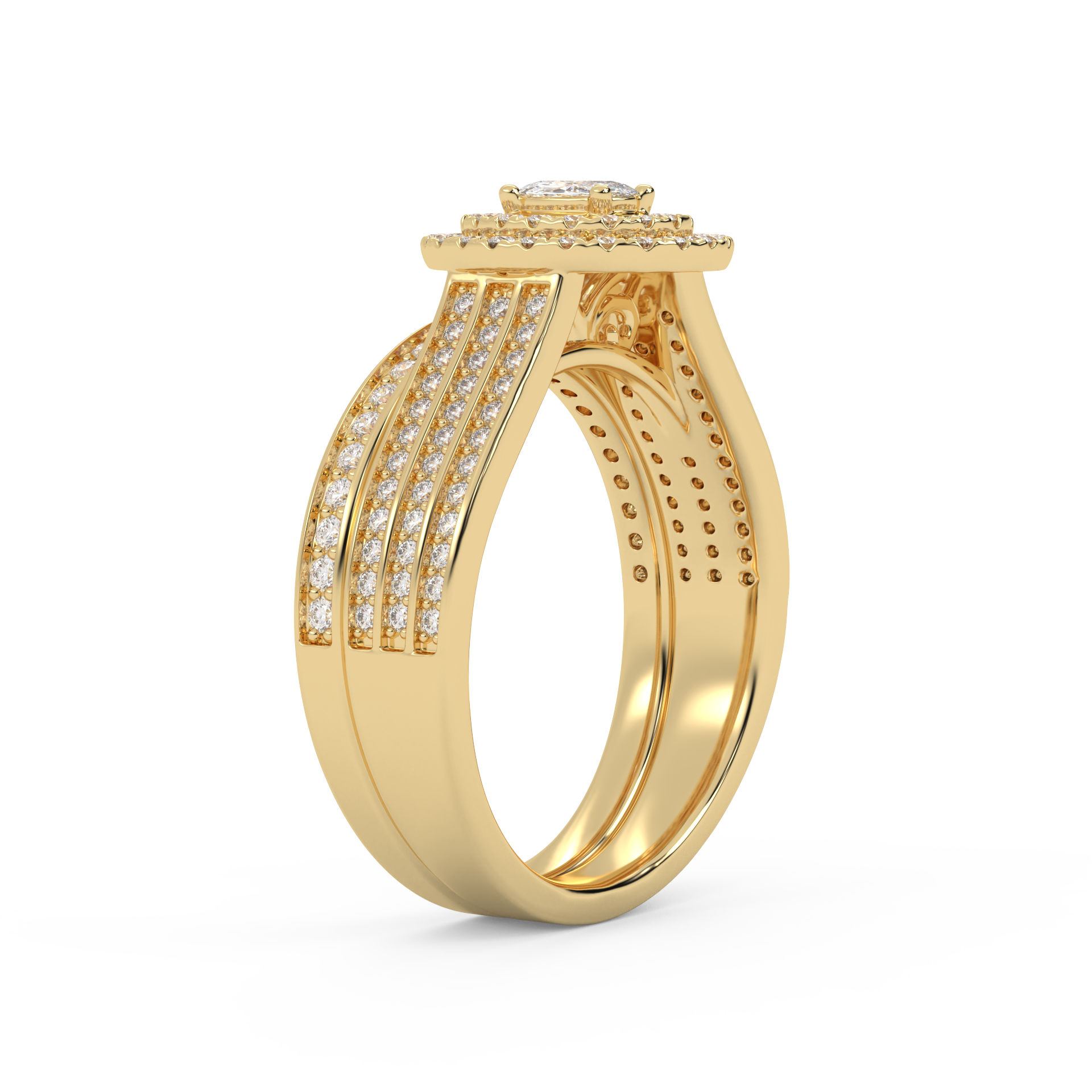 IGI Certified Oval Shape 3 Row Double Halo Bridal Set Ring