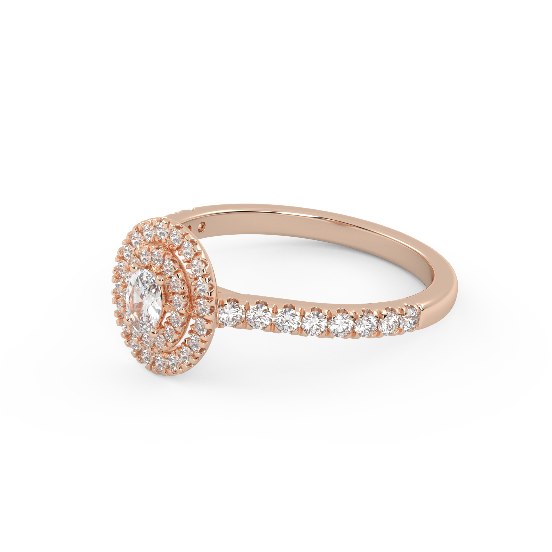 IGI Certified Oval Shape Half Eternity Double Halo Solitaire Engagement Ring