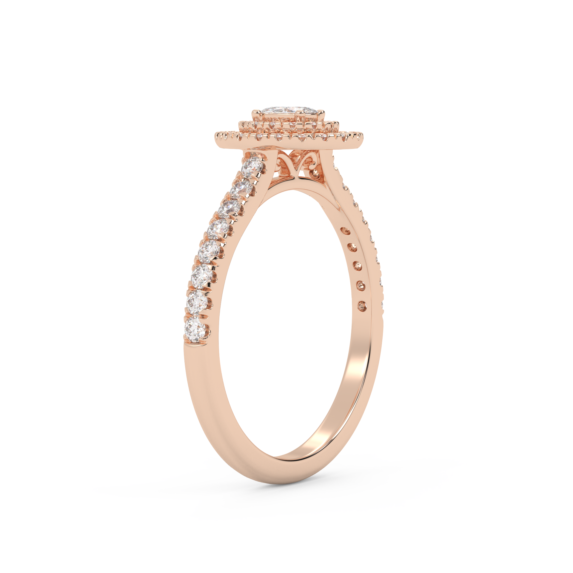 IGI Certified Oval Shape Half Eternity Double Halo Solitaire Engagement Ring