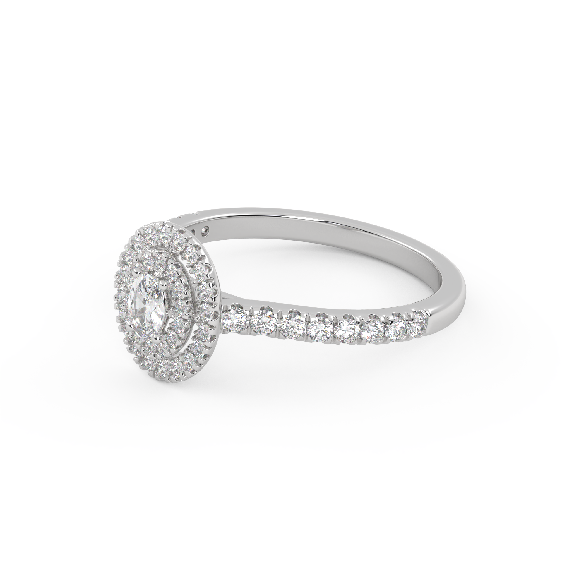 IGI Certified Oval Shape Half Eternity Double Halo Solitaire Engagement Ring