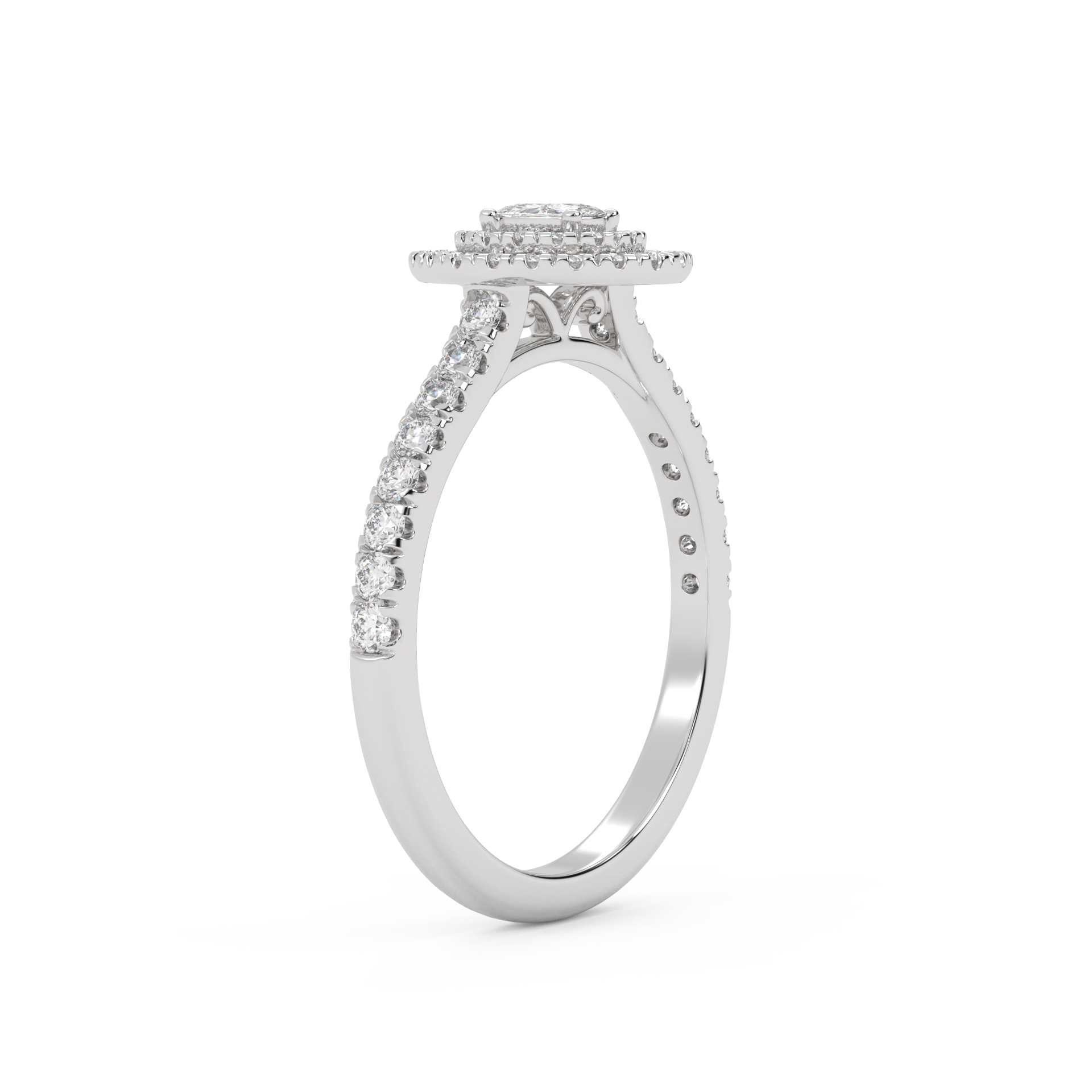 IGI Certified Oval Shape Half Eternity Double Halo Solitaire Engagement Ring