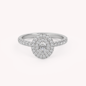 IGI Certified Oval Shape Half Eternity Double Halo Solitaire Engagement Ring
