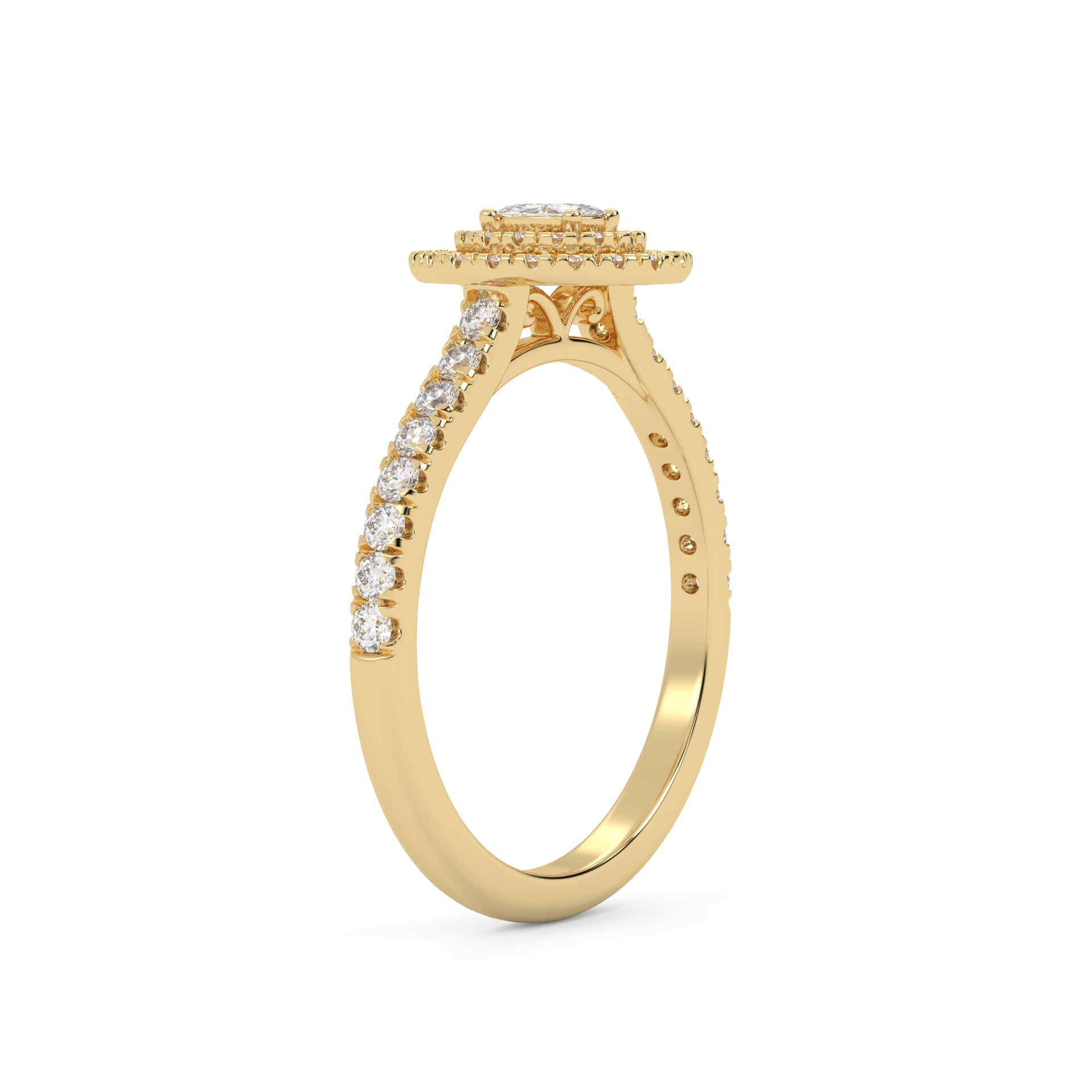 IGI Certified Oval Shape Half Eternity Double Halo Solitaire Engagement Ring