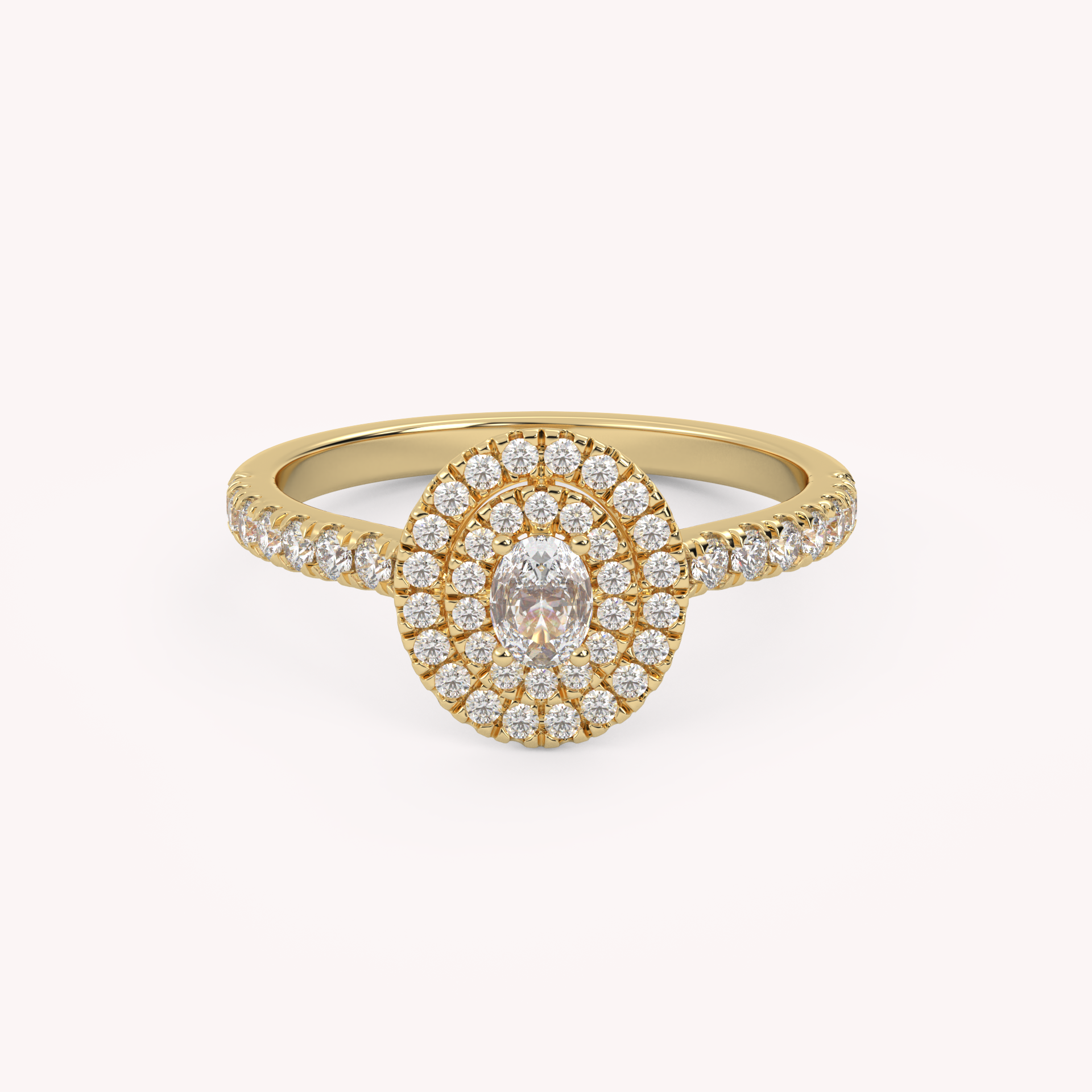 IGI Certified Oval Shape Half Eternity Double Halo Solitaire Engagement Ring