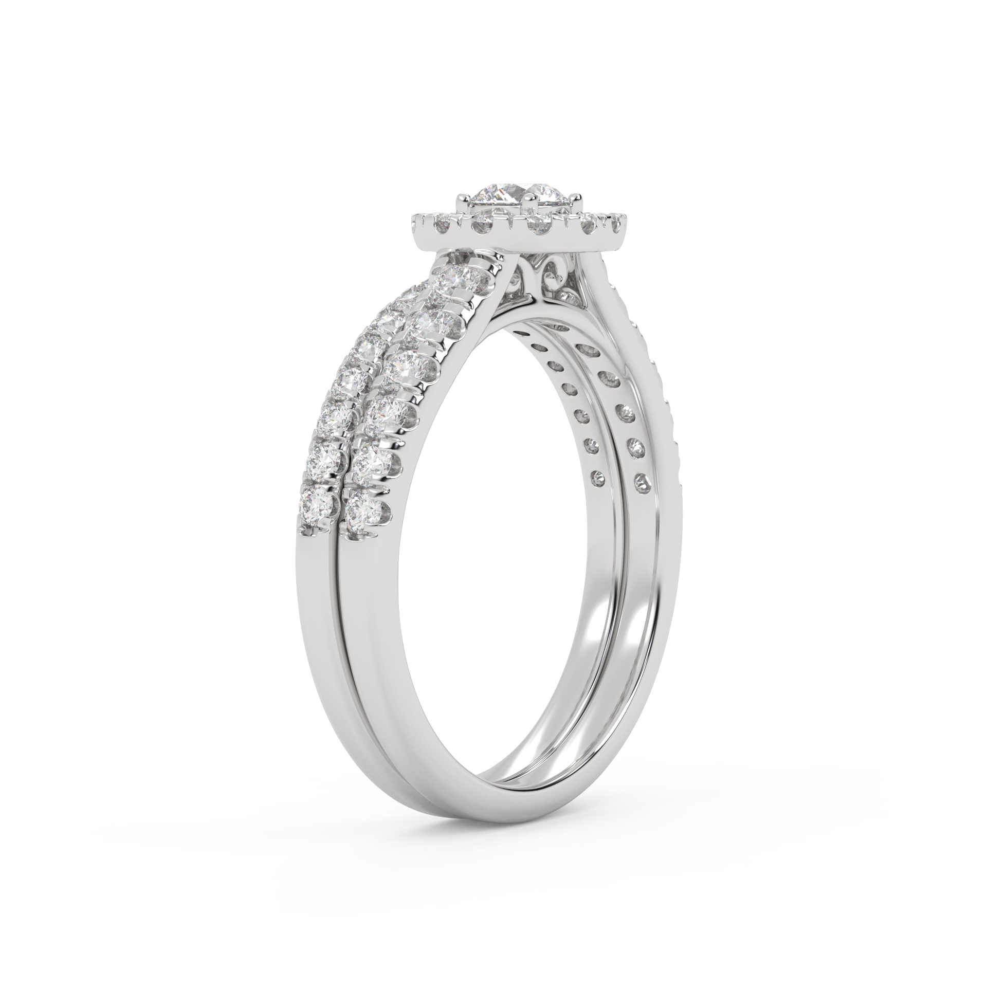 Round Cut 0.80 Carat Lab Grown Diamond Halo Bridal Set Ring