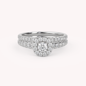 Round Cut 0.80 Carat Lab Grown Diamond Halo Bridal Set Ring