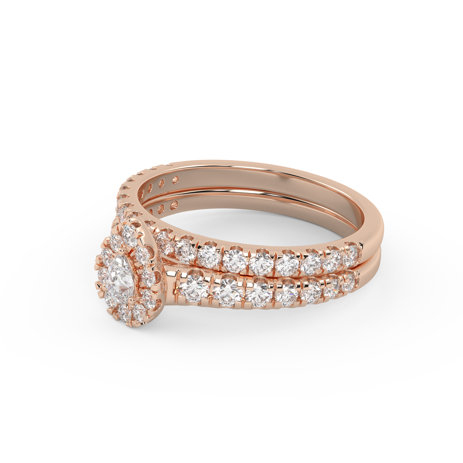 Pear Cut 1.10 Carat Lab Grown Diamond Halo Bridal Set Ring