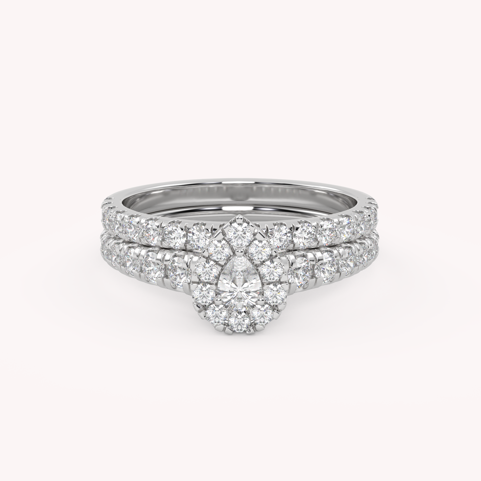 Pear Cut 1.10 Carat Lab Grown Diamond Halo Bridal Set Ring