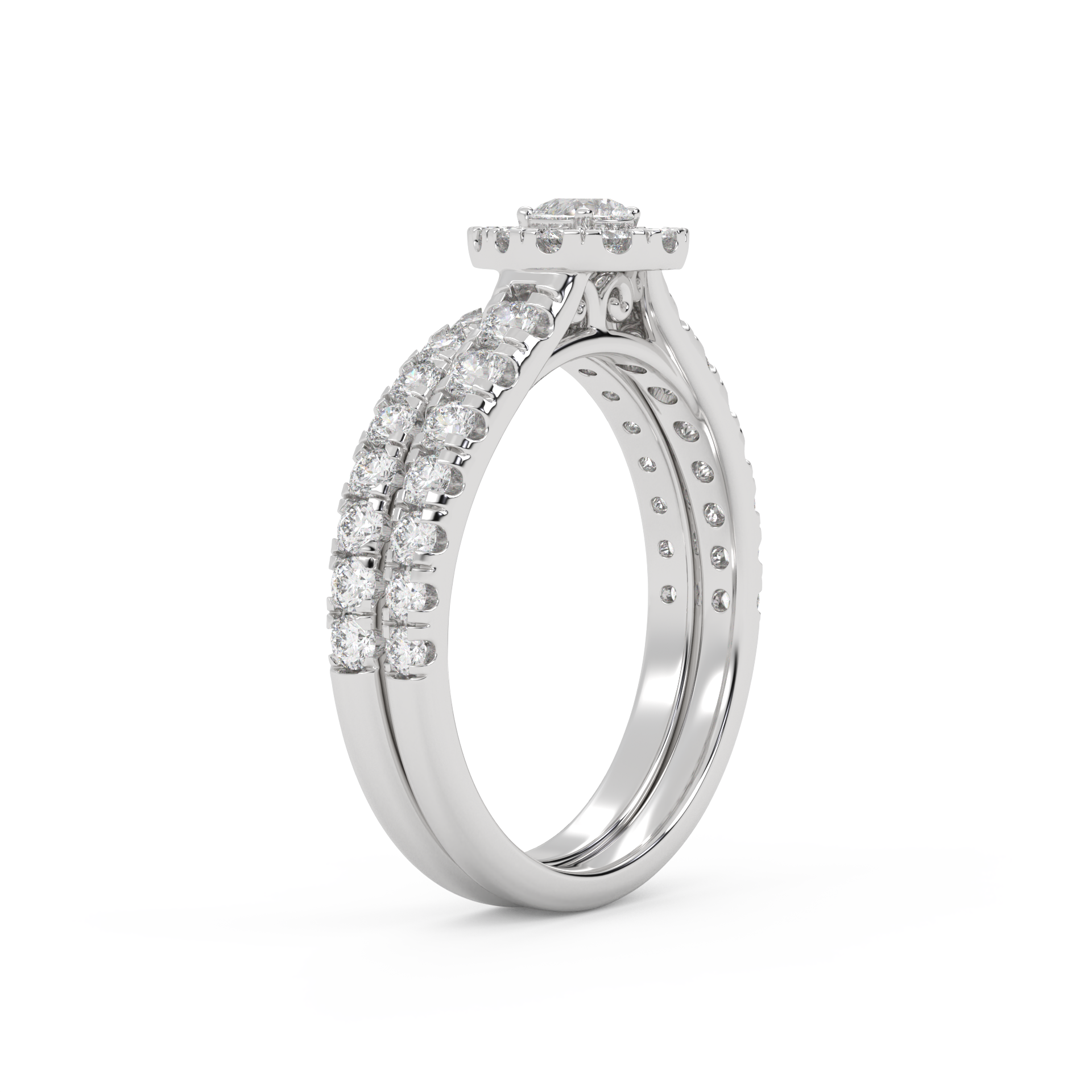 Pear Cut 1.10 Carat Lab Grown Diamond Halo Bridal Set Ring