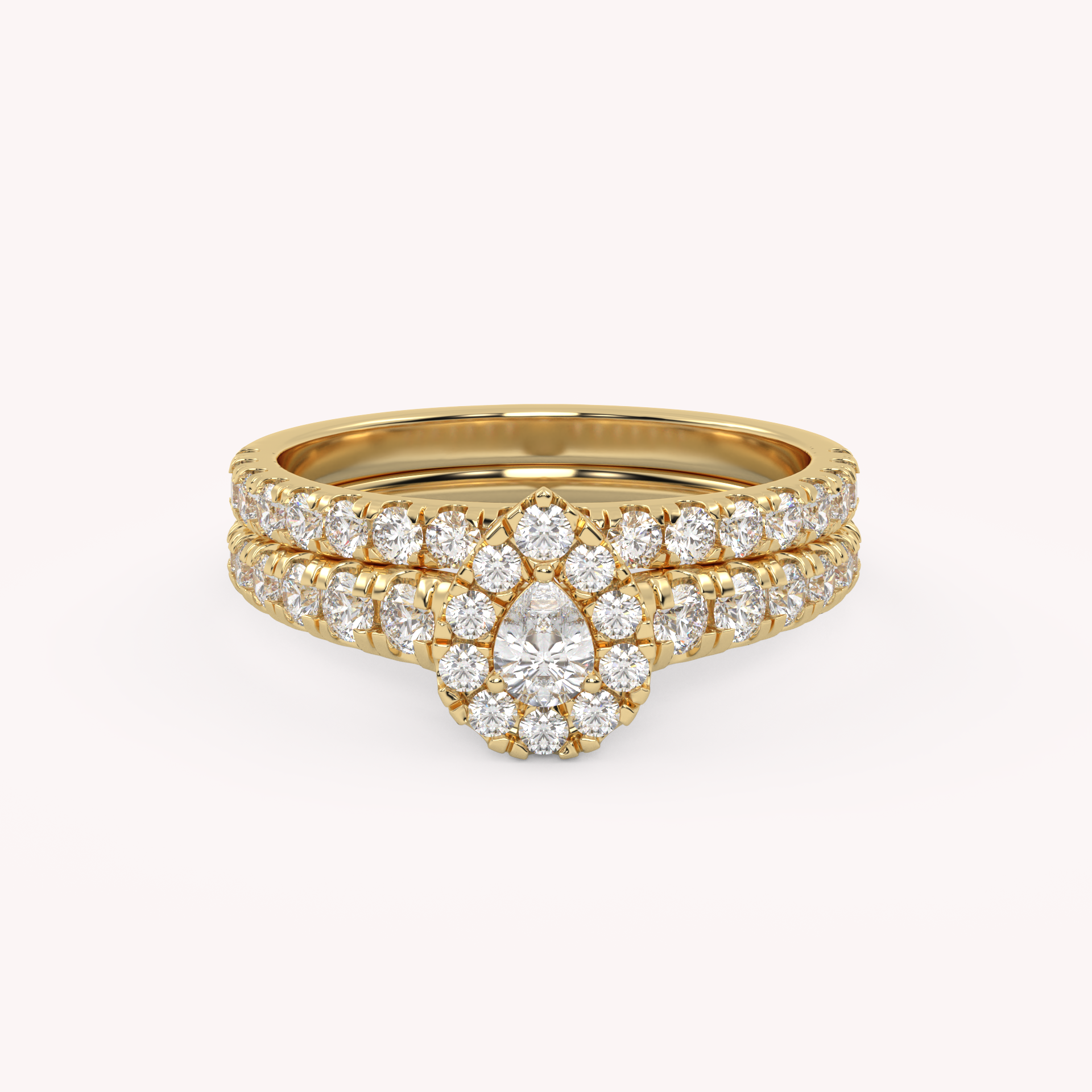 Pear Cut 1.10 Carat Lab Grown Diamond Halo Bridal Set Ring