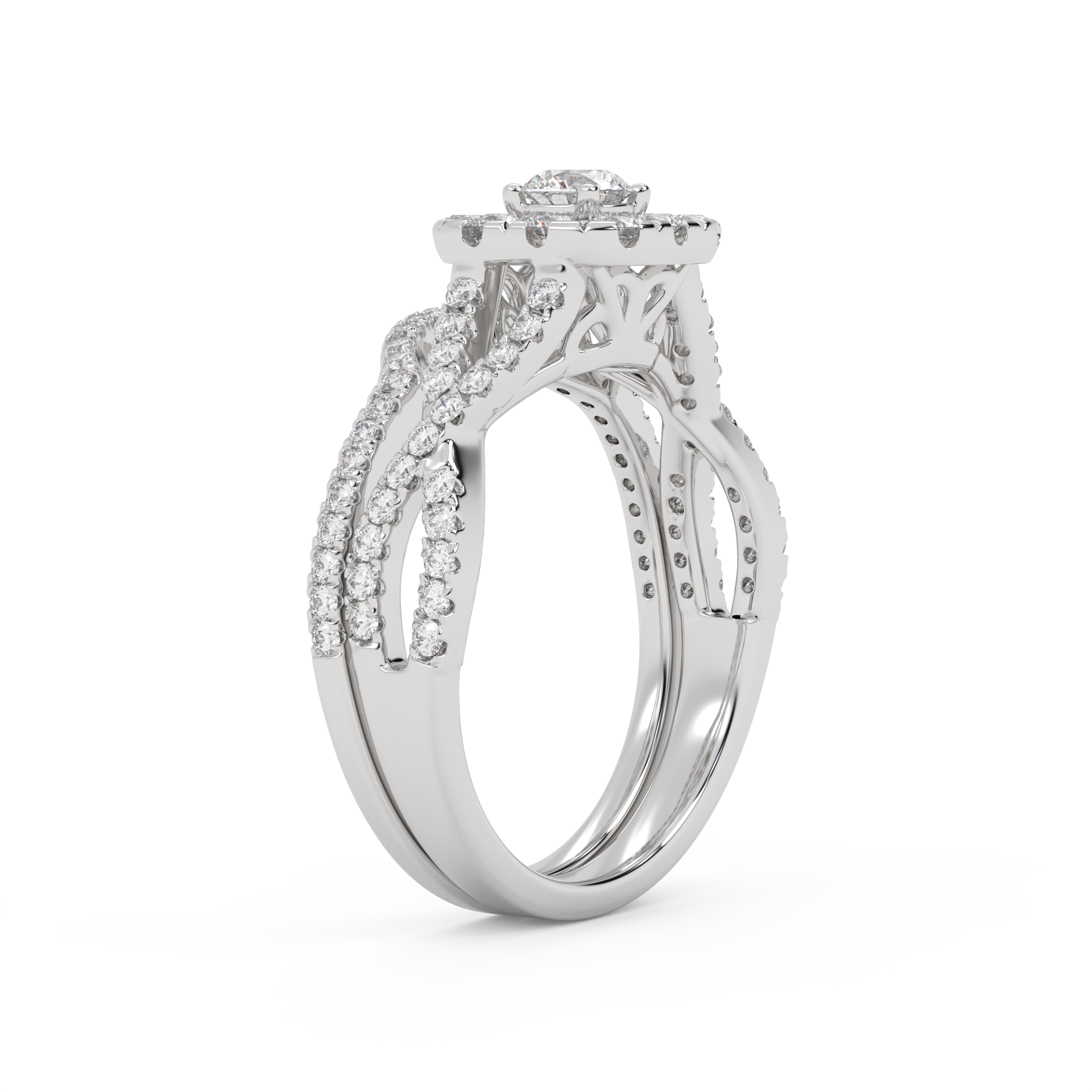 Princess Cut 0.90 Carat Lab Grown Diamond Halo Bridal Set Ring