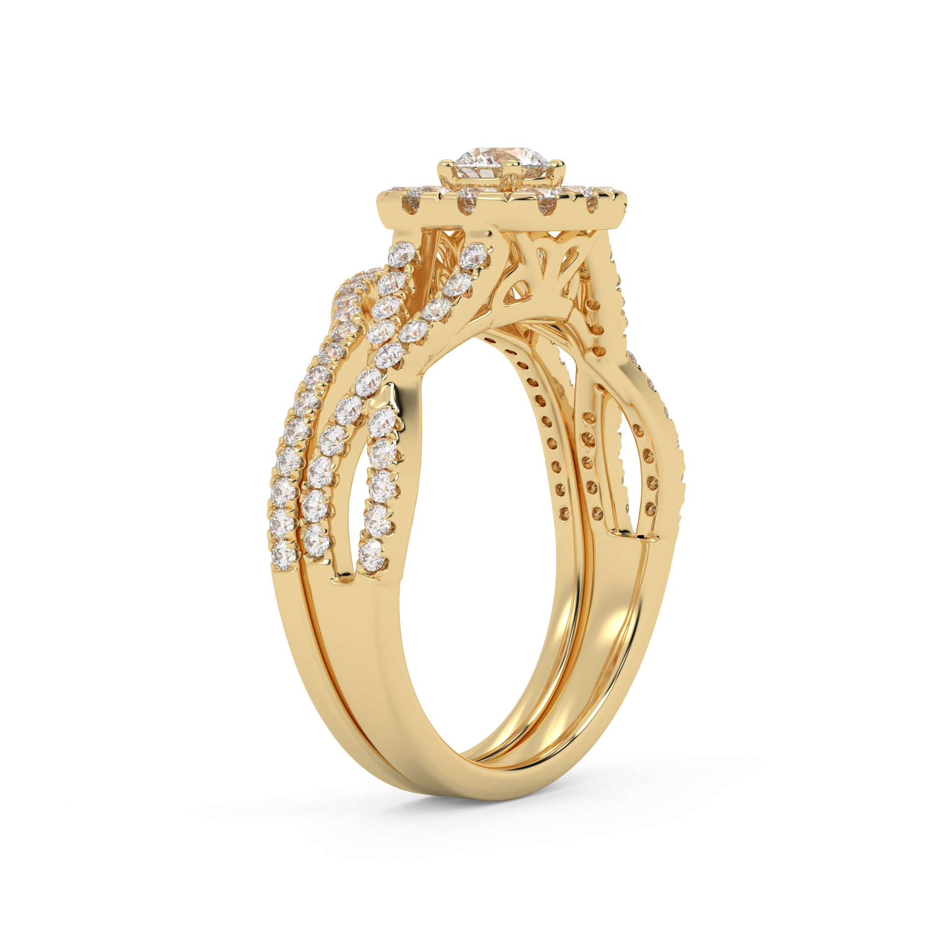 Princess Cut 0.90 Carat Lab Grown Diamond Halo Bridal Set Ring