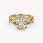 Princess Cut 0.90 Carat Lab Grown Diamond Halo Bridal Set Ring