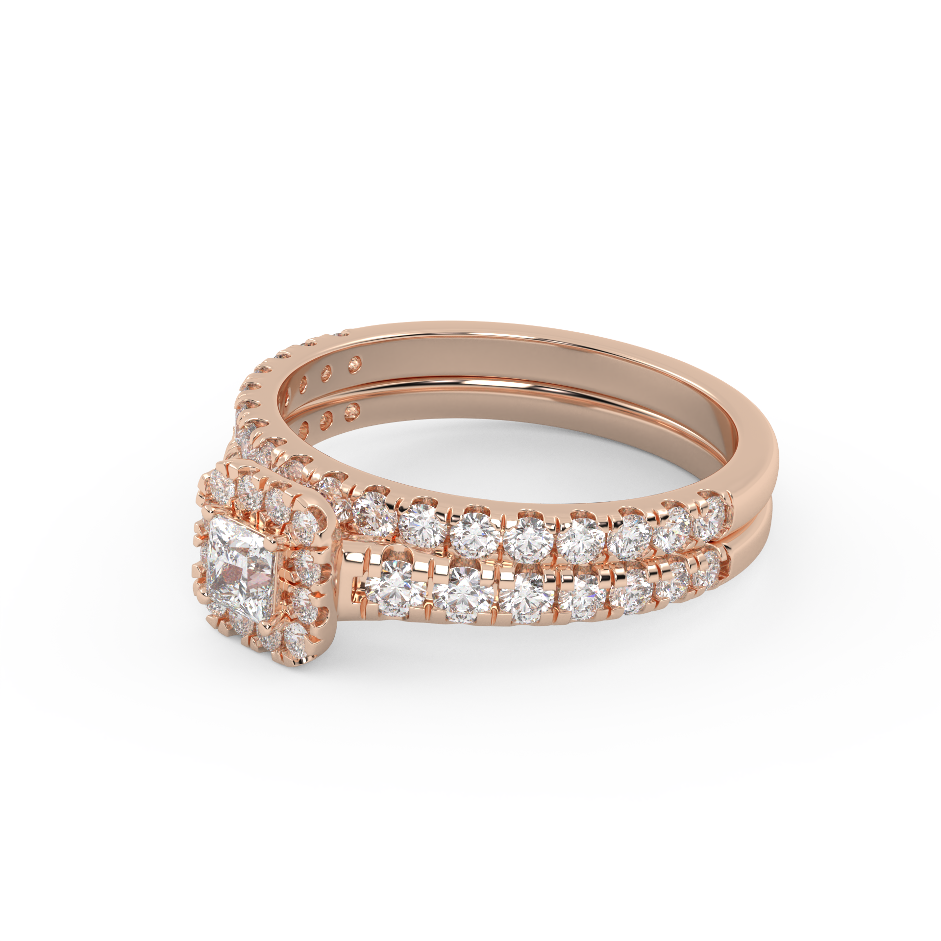 Princess Cut 1.10 Carat Lab Grown Diamond Halo Bridal Set Ring