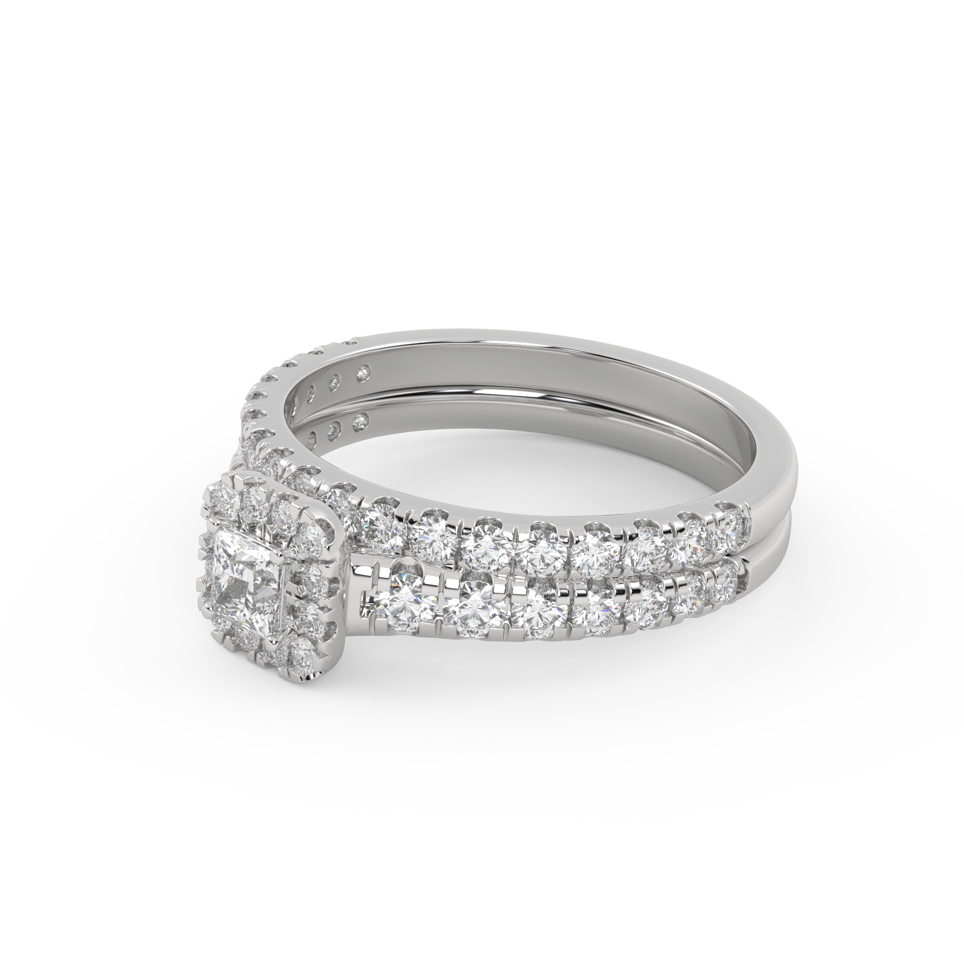 Princess Cut 1.10 Carat Lab Grown Diamond Halo Bridal Set Ring