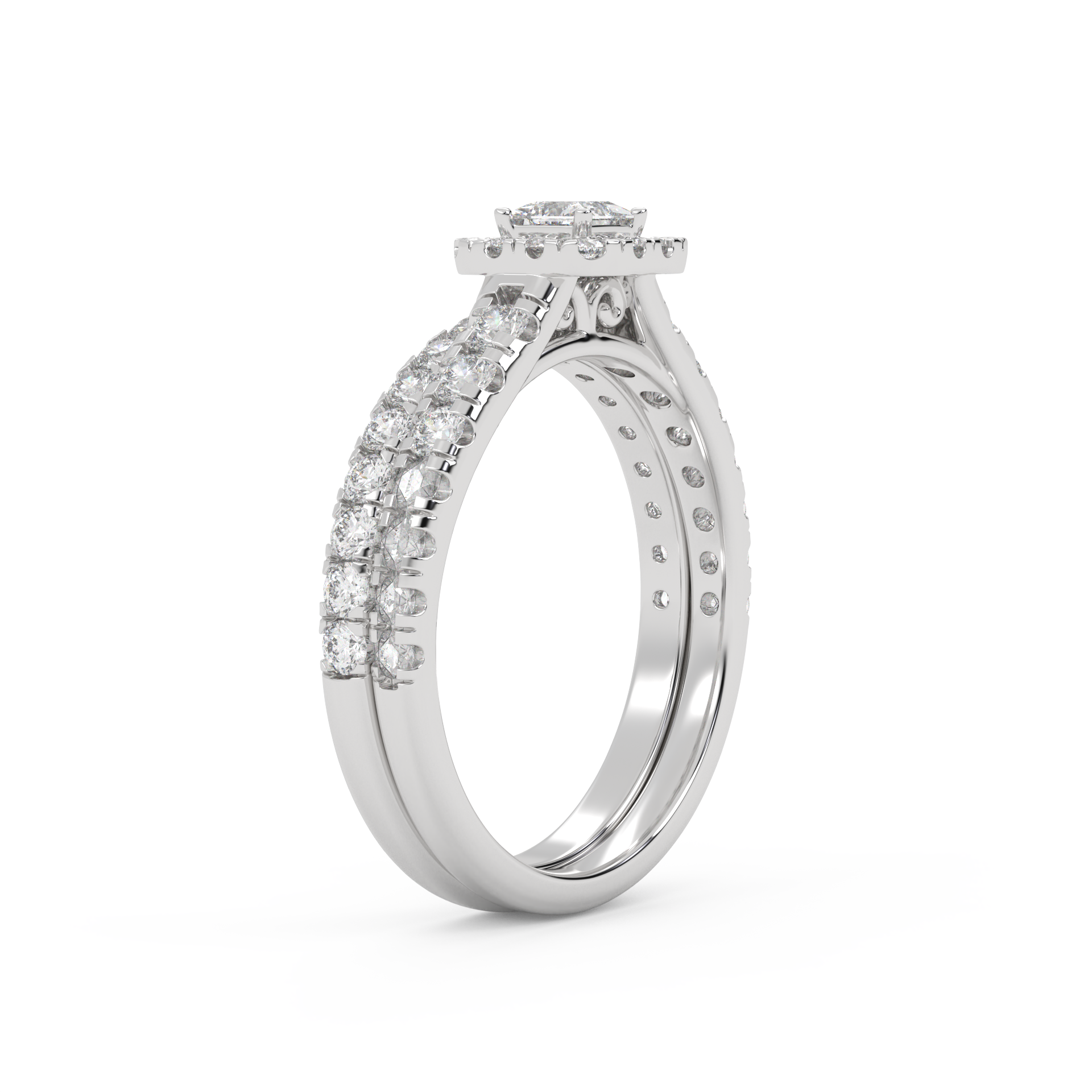 Princess Cut 1.10 Carat Lab Grown Diamond Halo Bridal Set Ring